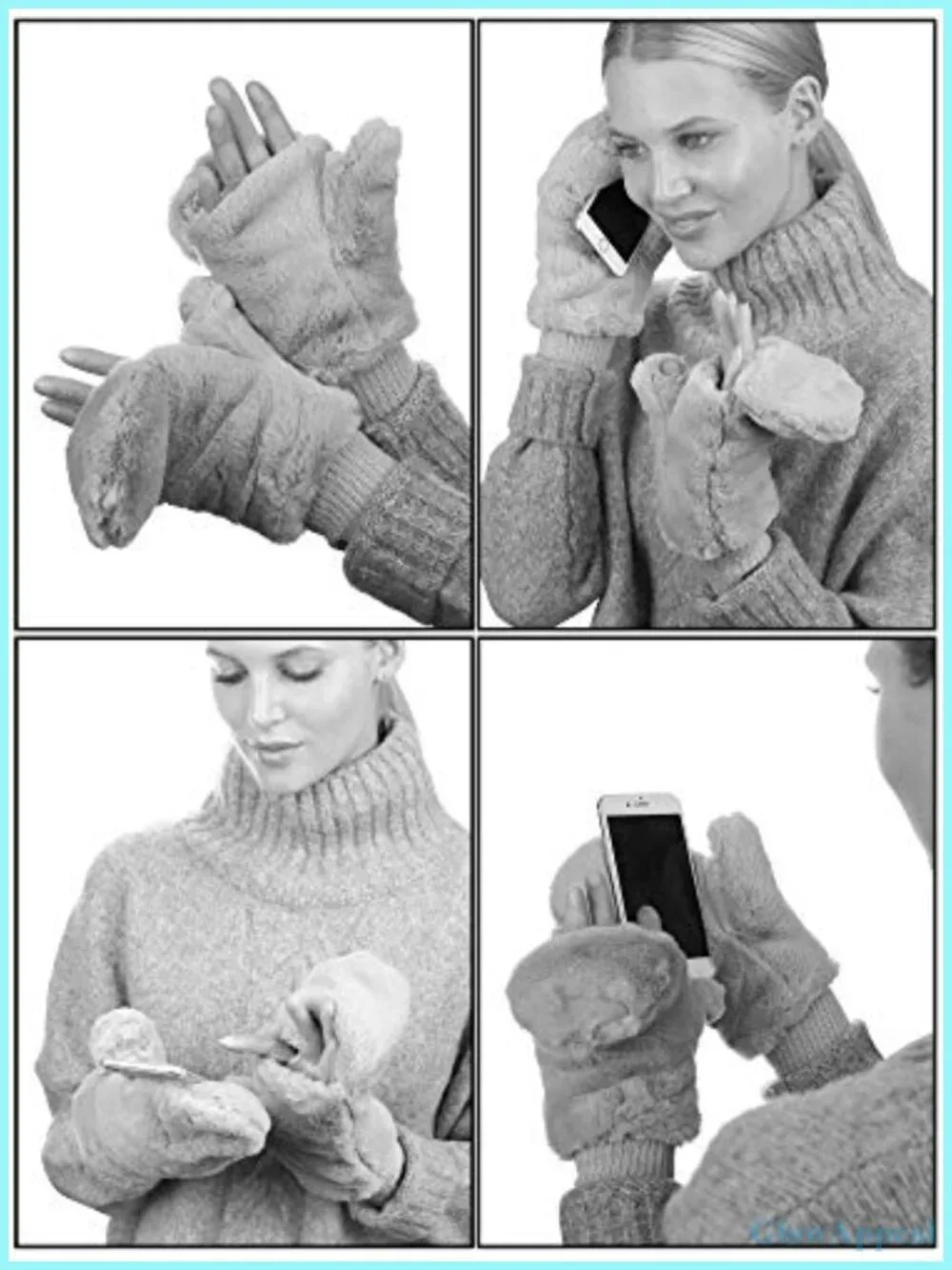 Women's Faux Fur Convertible Mittens Gloves Fingerless Sherpa Lined